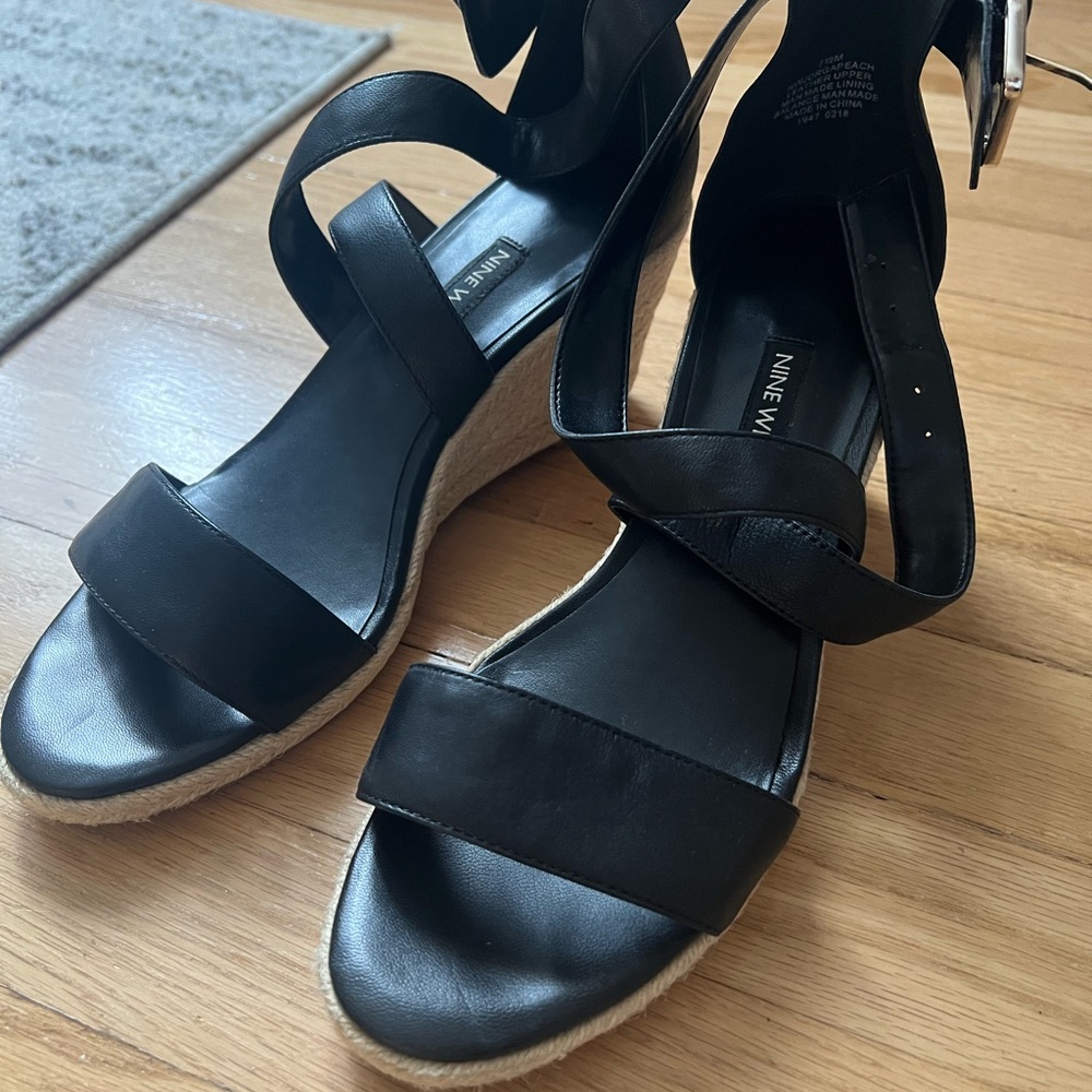 Nine West Black Wedge Sandals